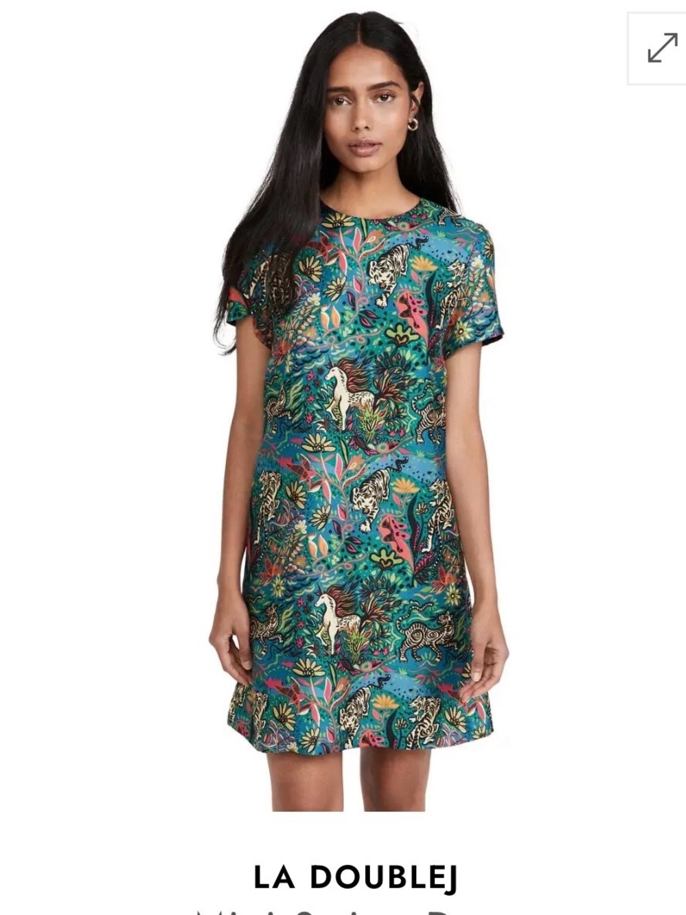 LA DoubleJ Teal Multi-Color Short-Sleeve Mini Dress